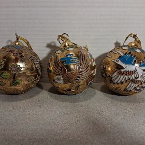 Cloisonne Christmas Ball Ornaments Set Of 3